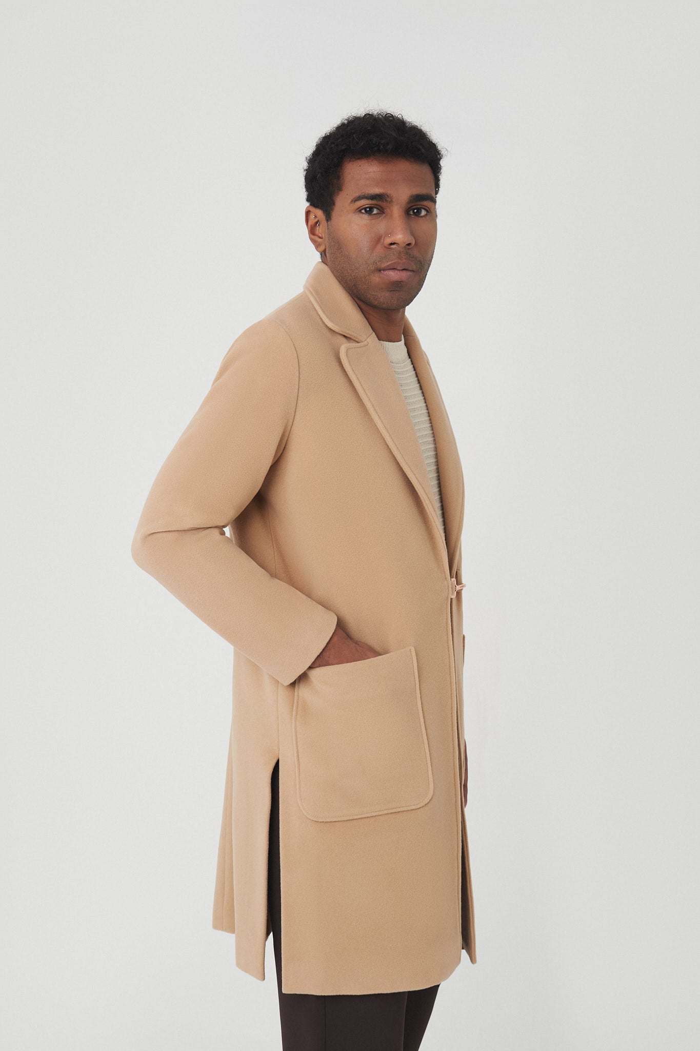 Abrigo cashmere y lana virgen beige