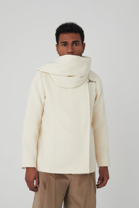 Chaquetón cashmere y lana virgen blanco