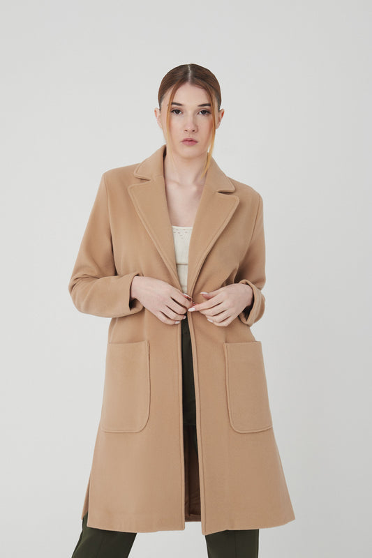 Abrigo cashmere y lana virgen beige