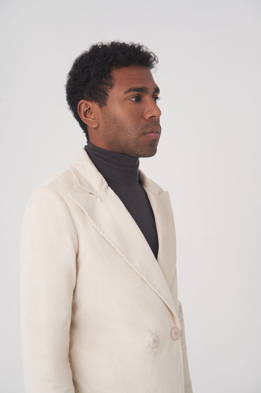 Blazer cruzada de pana blanco roto