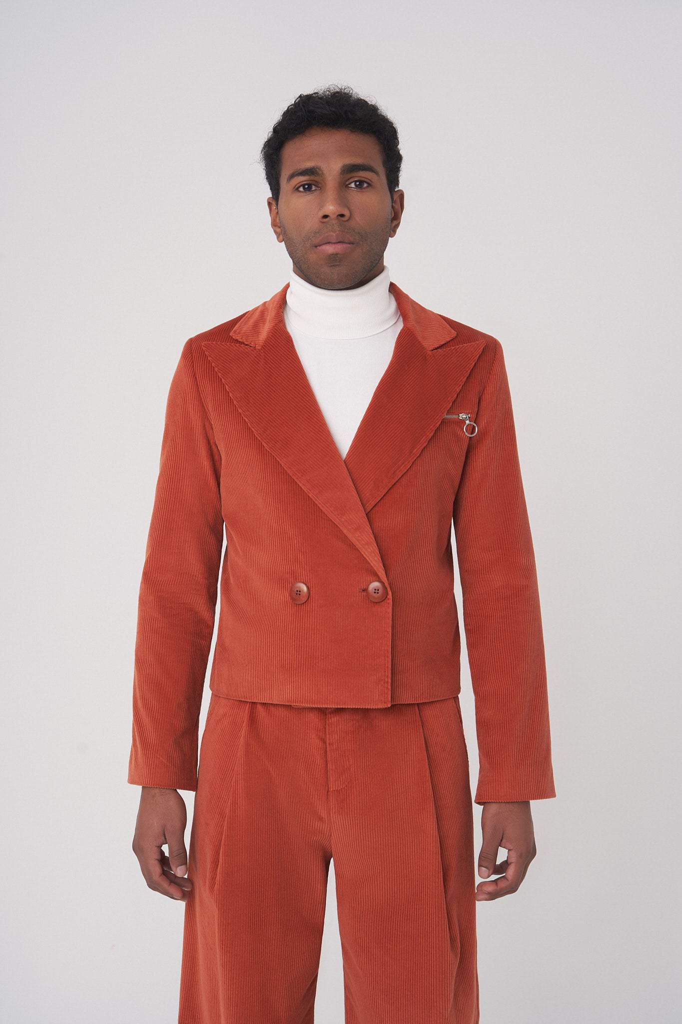 Blazer cruzada de pana teja