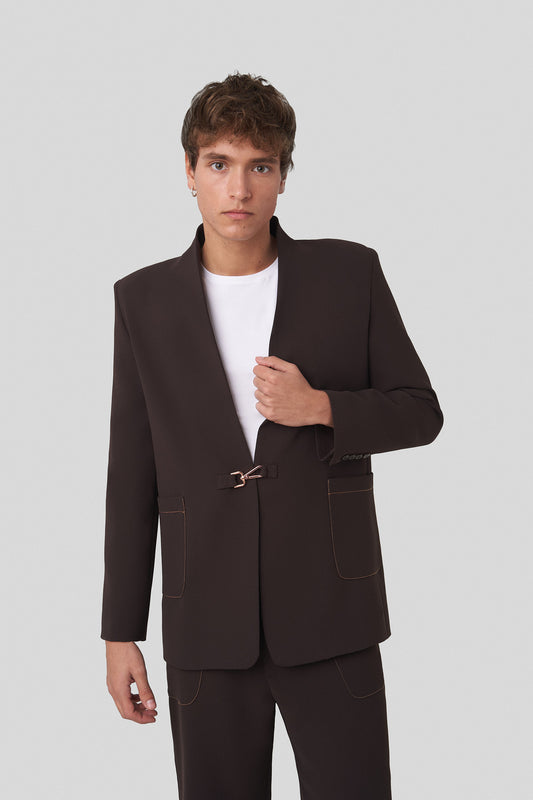 Blazer sin solapa marrón chocolate