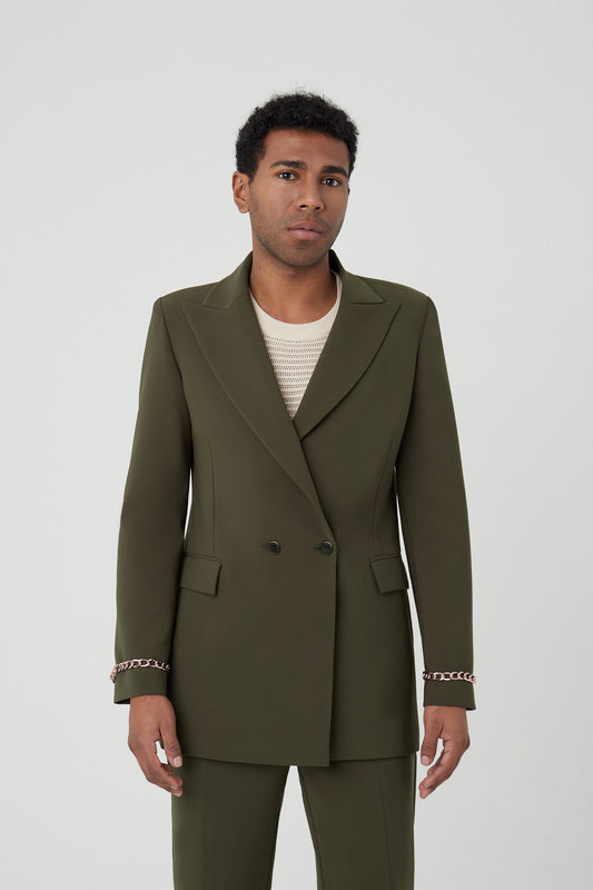 Blazer cruzada con cadenas caqui