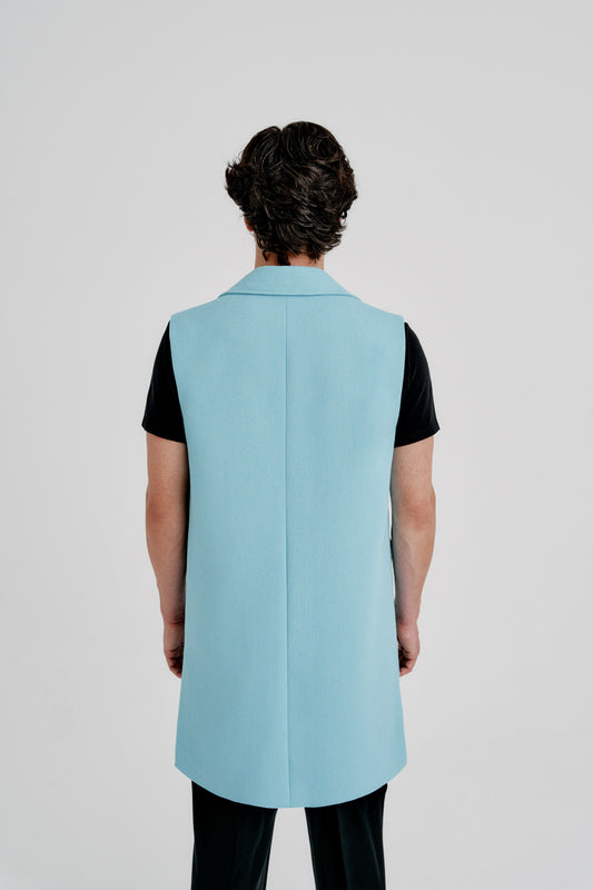 Chaleco midi lana virgen azul