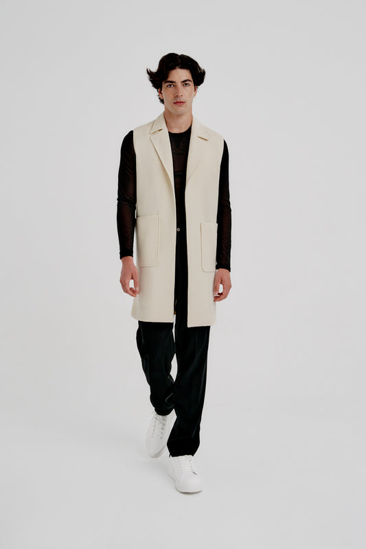 Chaleco midi lana virgen blanco