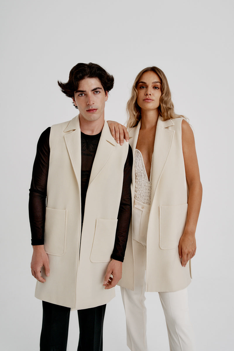 Chaleco midi lana virgen blanco