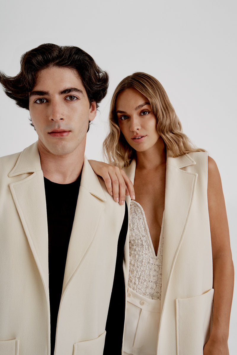 Chaleco midi lana virgen blanco