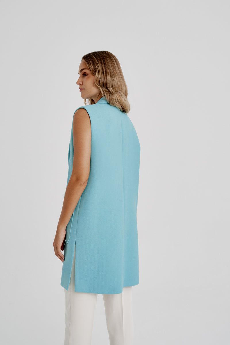 Chaleco midi lana virgen azul