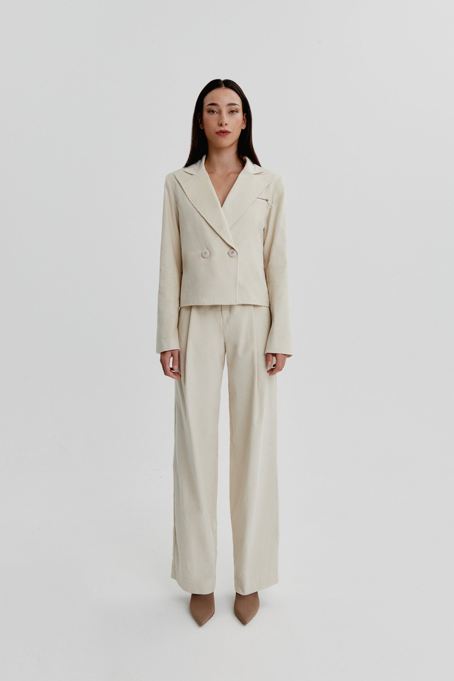 Blazer cruzada de pana blanco roto