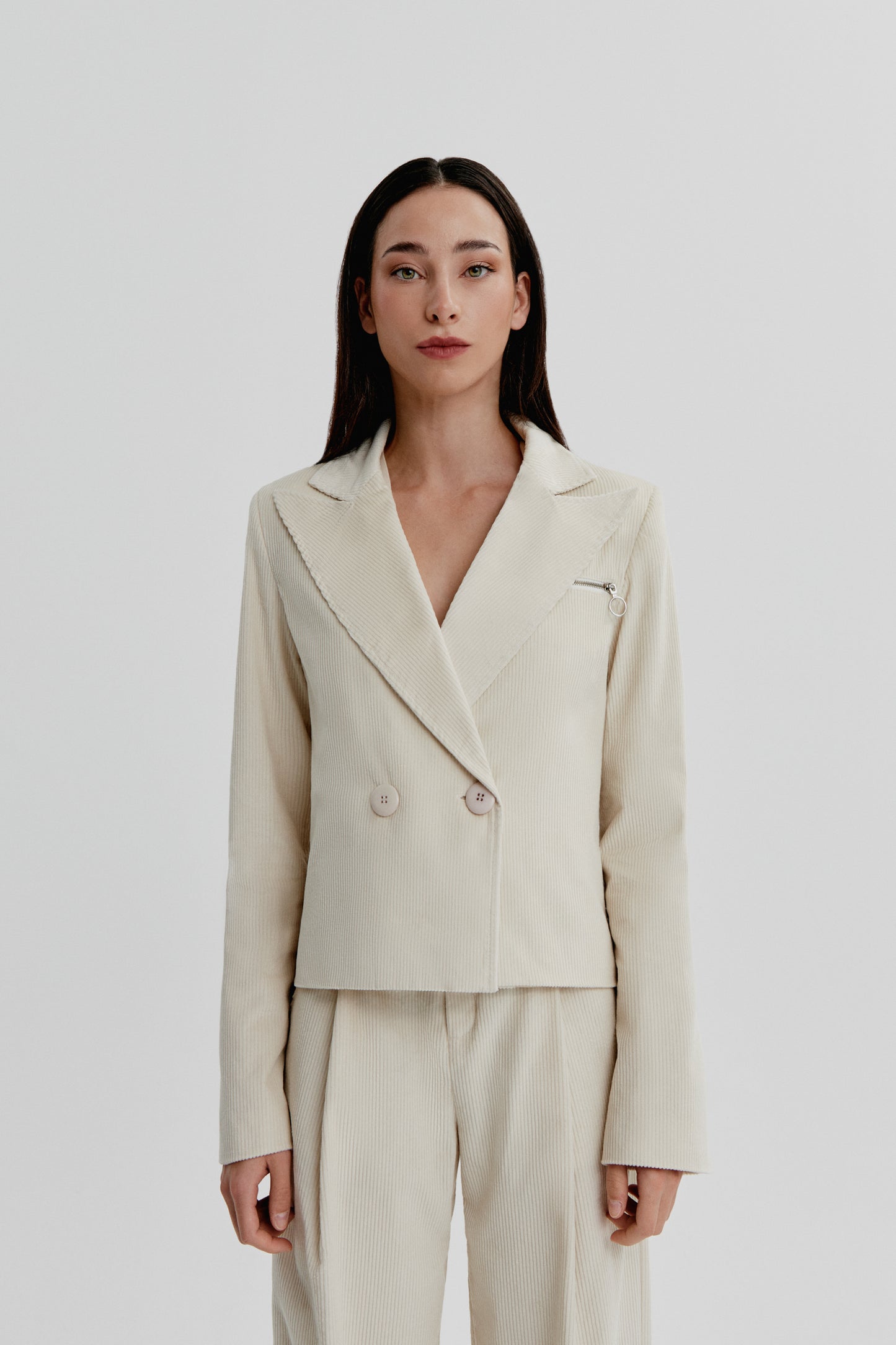 Blazer cruzada de pana blanco roto