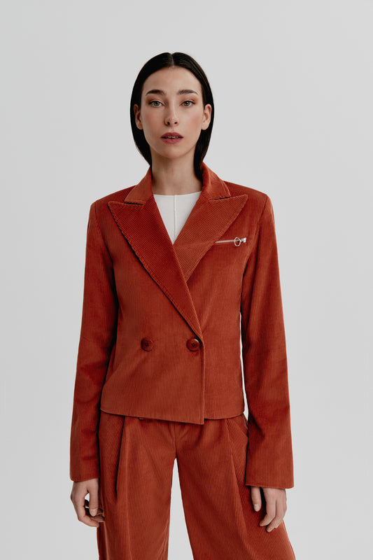 Blazer cruzada de pana teja