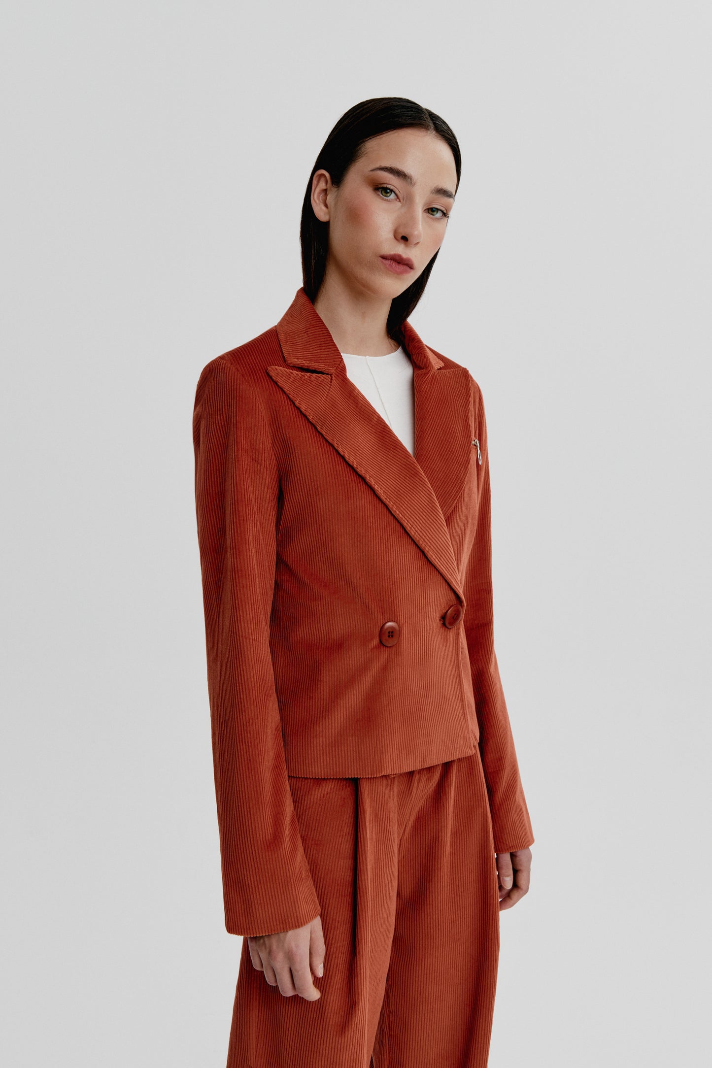 Blazer cruzada de pana teja
