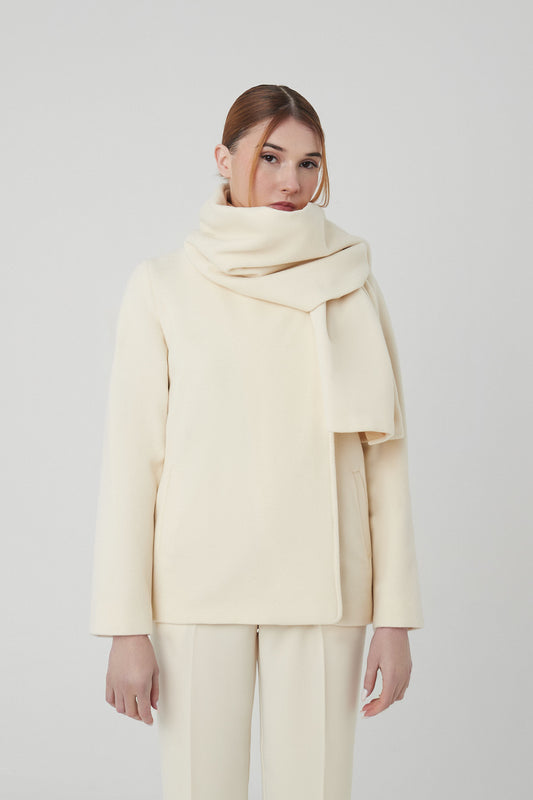 Chaquetón cashmere y lana virgen blanco