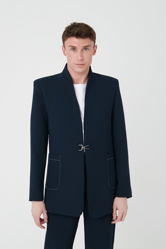 Blazer sin solapa azul marino