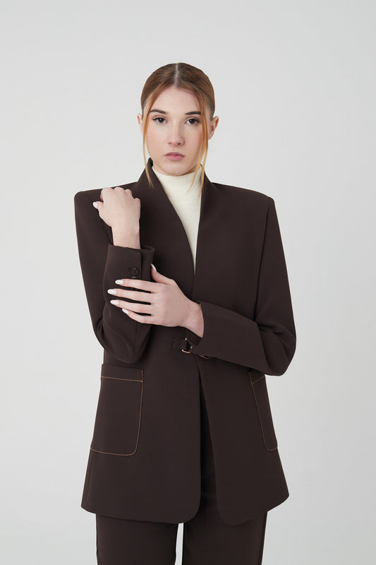 Blazer sin solapa marrón chocolate