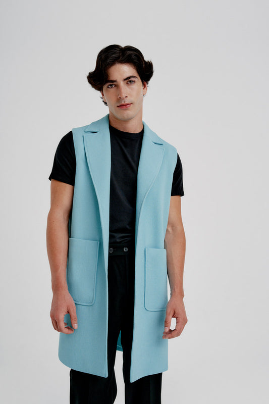 Chaleco midi lana virgen azul