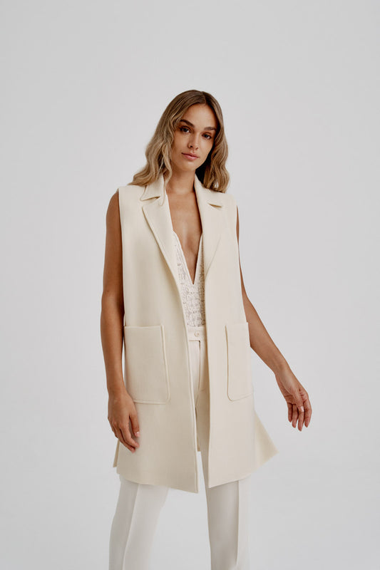 Chaleco midi lana virgen blanco