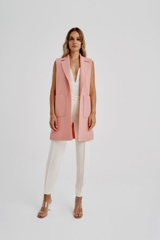 Chaleco midi lana virgen coral