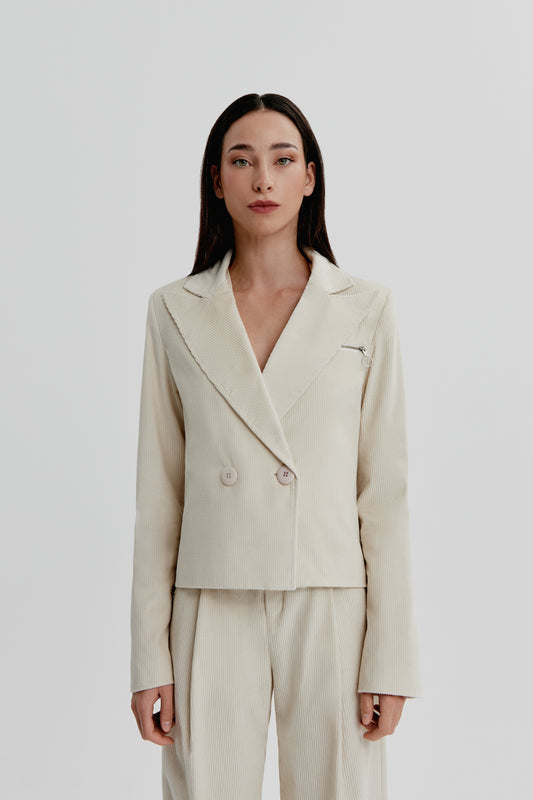 Blazer cruzada de pana blanco roto